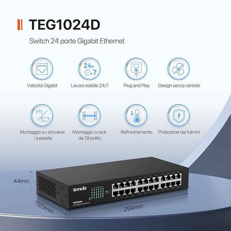 Tenda Switch di Rete 24P 10/100/1000 Gigalan Desktop/Rack TEG1024D — miniatura 2