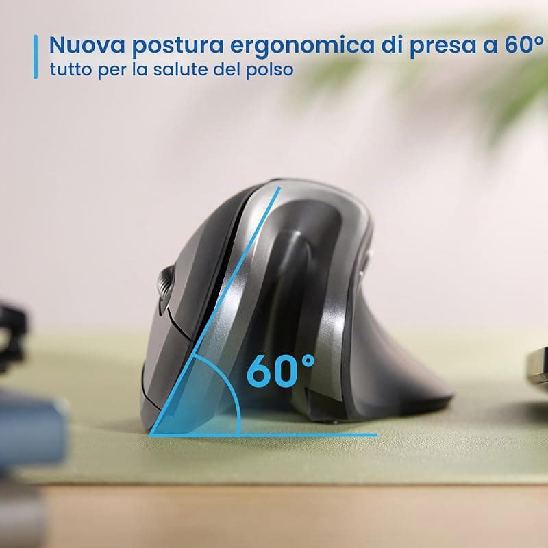 Ewent Mouse wireless ergonomico, EW3154, mouse ottico con 6 tasti e interruttore On/Off, 3 DPI regolabili, ricevitore USB, mouse per PC, laptop, iPad, Windows, Android, Mac. — miniatura 3