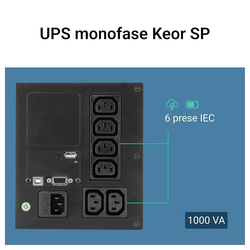 Bticino Legrand LG-310186 UPS Monofase Gruppo di Continuità per PC, con Tecnologia Line Interactive, VI Keor SP 1000VA, Autonomia fino a 10 Minuti, 6 Prese IEC e Presa USB HID — miniatura 4