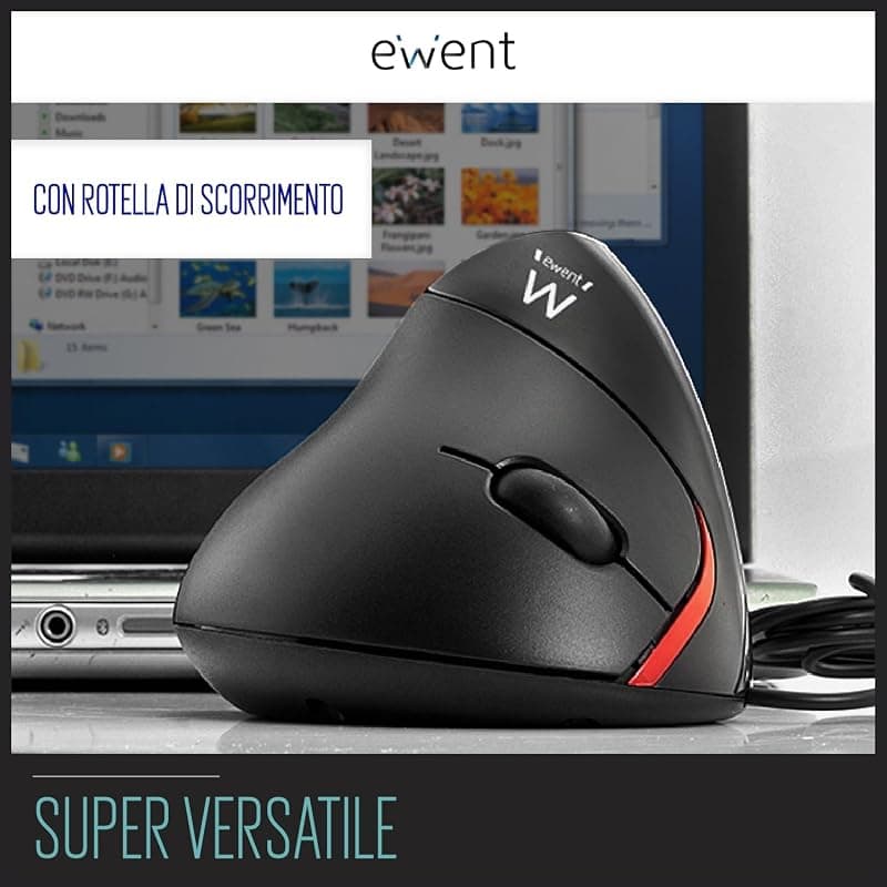 Ewent Mouse Ergonomico Contro Tunnel Carpale con Impugnatura Verticale 100DPI USB EW3156 — miniatura 3