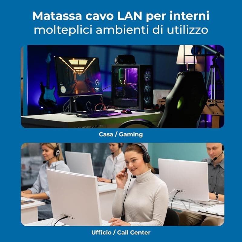 VulTech SC13002-100 Bobina Matassa Lan Categoria 5e UTP 100 Metri 24AWG Ethernet cavo rete impianti alta velocità 1Gbps 100m Cat5e, 100 Ohm, 100Mhz 10/100/1000 Mbps in CCA — miniatura 5