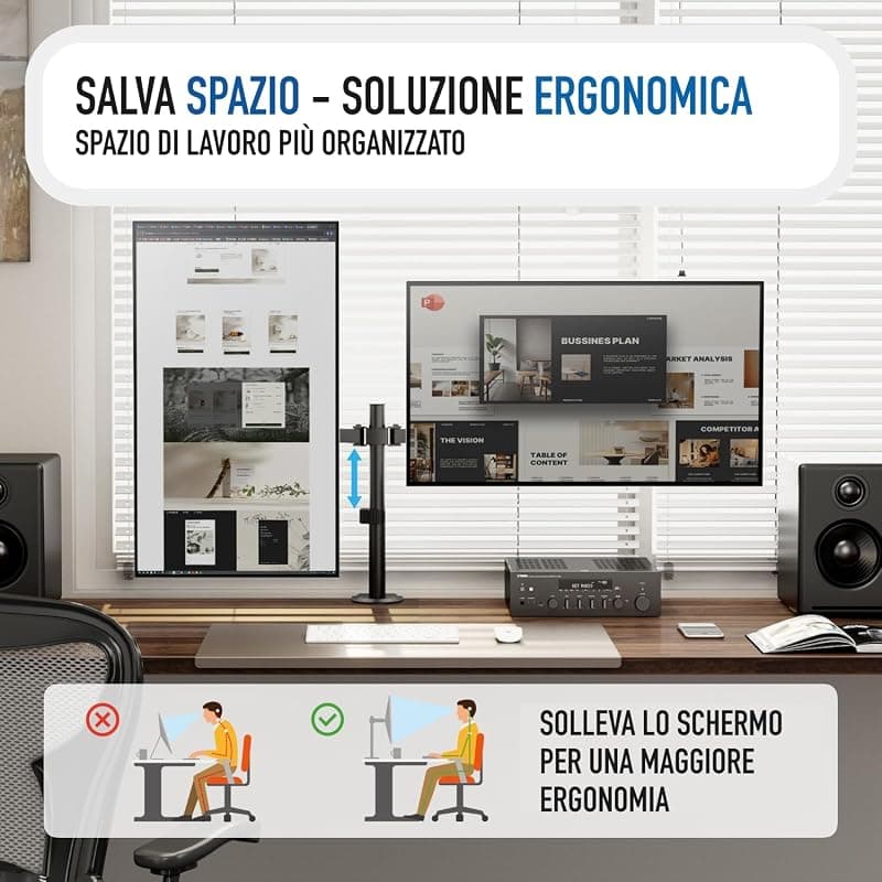 Ewent EW1512 Braccio Doppio Monitor, Supporto Doppio per PC a Schermo Piatto,Staffa Di Supporto Tv/Monitor 13-27 Pollici,Altezza e Inclinazione Regolabili e Rotazione,con — miniatura 3
