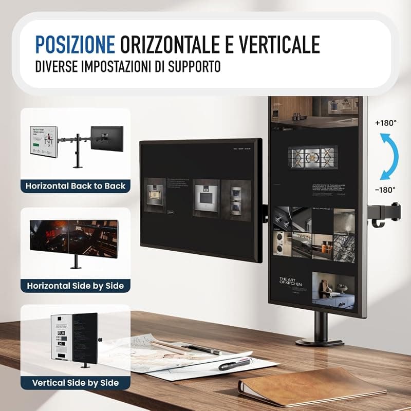 Ewent EW1512 Braccio Doppio Monitor, Supporto Doppio per PC a Schermo Piatto,Staffa Di Supporto Tv/Monitor 13-27 Pollici,Altezza e Inclinazione Regolabili e Rotazione,con — miniatura 5