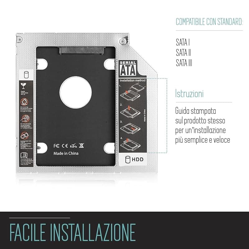 Ewent Caddy HDD/SSD SATA-III per Drive CD/DVD 9,5 MM EW7003 — miniatura 4