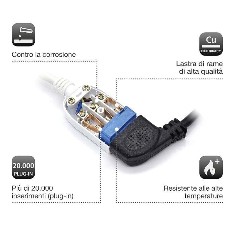 Ewent EW3802 - Prolunga elettrica 5mt, spina Italiana 10A 90° salvaspazio, presa italiana 10A, cavo H05VV-F 3x0,75mm2, presa con protezione bambini, Bianco — miniatura 5
