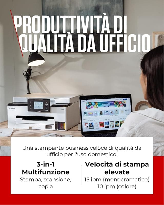 Canon Stampante WiFi per Casa e Ufficio MAXIFY GX1050 - Stampante Multifunzione MegaTank con Scanner e Fotocopiatrice per Casa | Connettività WiFi, Ethernet e USB | Include 6 — miniatura 4