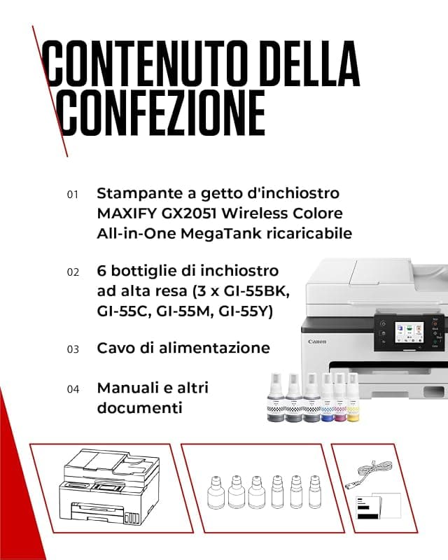 Canon Stampante WiFi per Casa e Ufficio MAXIFY GX2051 - Stampante Multifunzione MegaTank con Scanner, Fax e Fotocopiatrice per Casa | Include 6 flaconi di inchiostro — miniatura 7