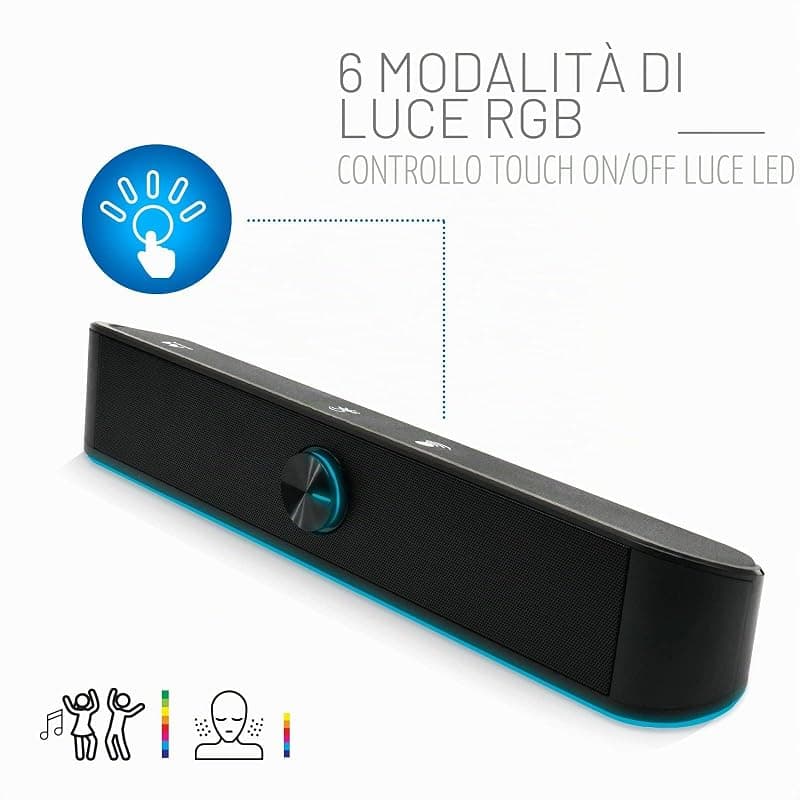 Ewent EW3525 Speaker Soundbar cablati e Bluetooth Illuminata RGB, Casse per PC 12W, Speakers Bluetooth, Altoparlanti Stereo con Illuminazione RGB regolabile, Alimentazione USB — miniatura 6