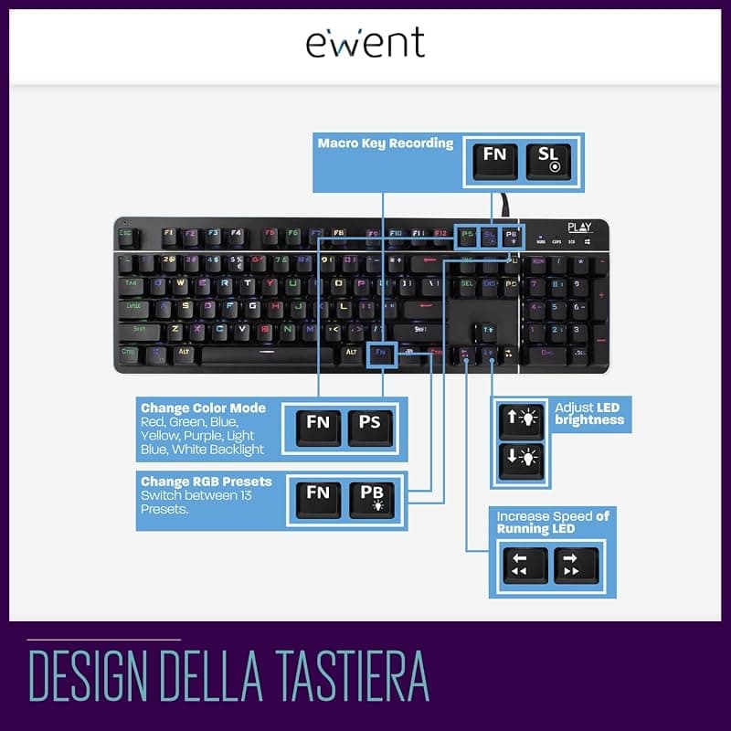 Play BY Ewent Tastiera Meccanica Gaming Nera USB RGB PL3350 — miniatura 5