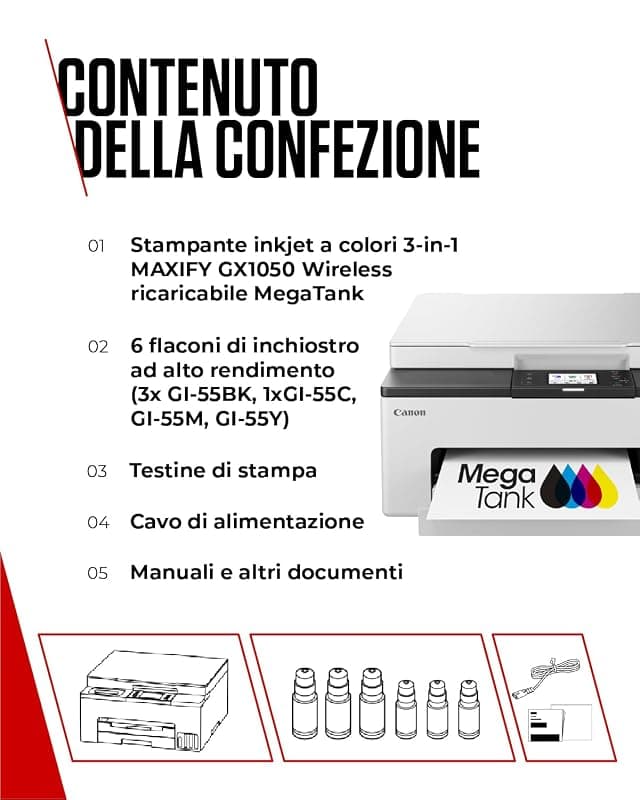 Canon Stampante WiFi per Casa e Ufficio MAXIFY GX1050 - Stampante Multifunzione MegaTank con Scanner e Fotocopiatrice per Casa | Connettività WiFi, Ethernet e USB | Include 6 — miniatura 7