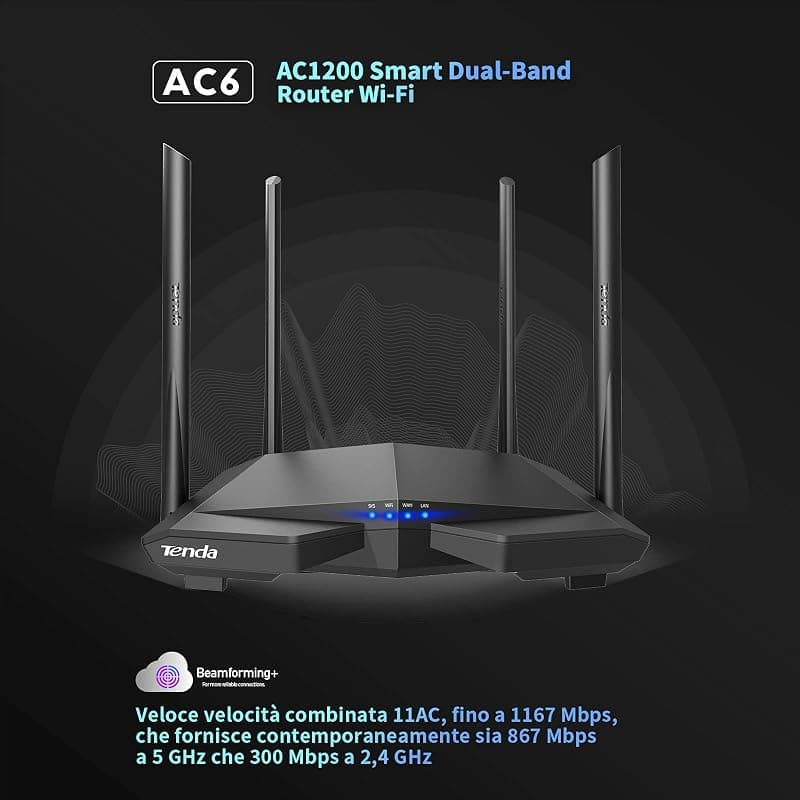 Tenda Router Wireless 4 Antenne da 5dBi 1200 Mbps AC6 — miniatura 2