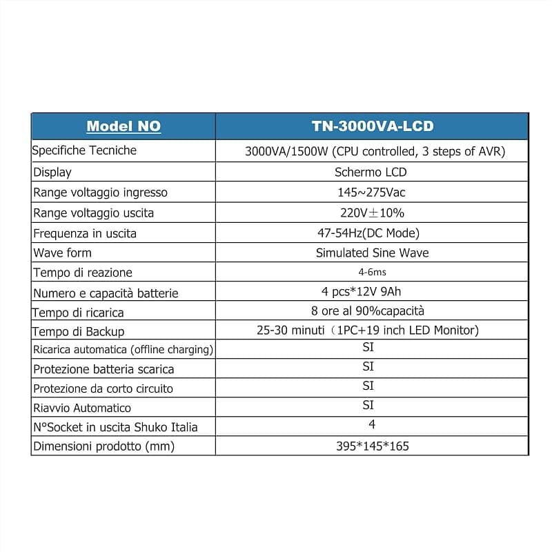 Tecnonew UPS 3000VA/1800W 4 Schuko TN-3000VA-LCD — miniatura 4