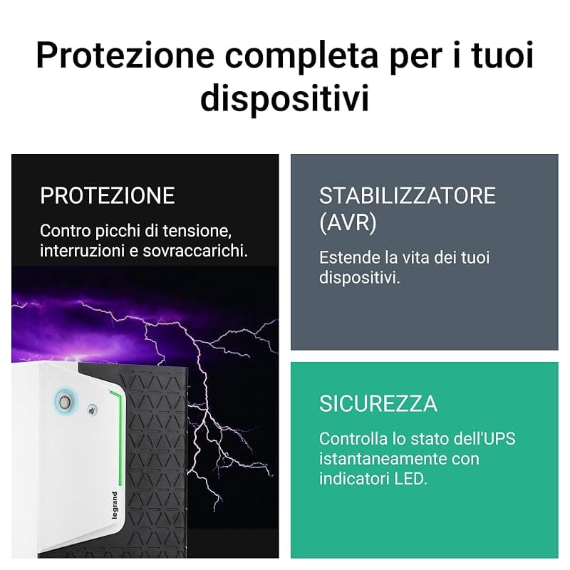 Bticino Legrand LG-310180 UPS Monofase Gruppo di Continuità per PC, con Tecnologia Line Interactive, VI Keor SP 600VA, Autonomia fino a 10 Minuti, 6 Prese IEC e Presa USB HID — miniatura 6