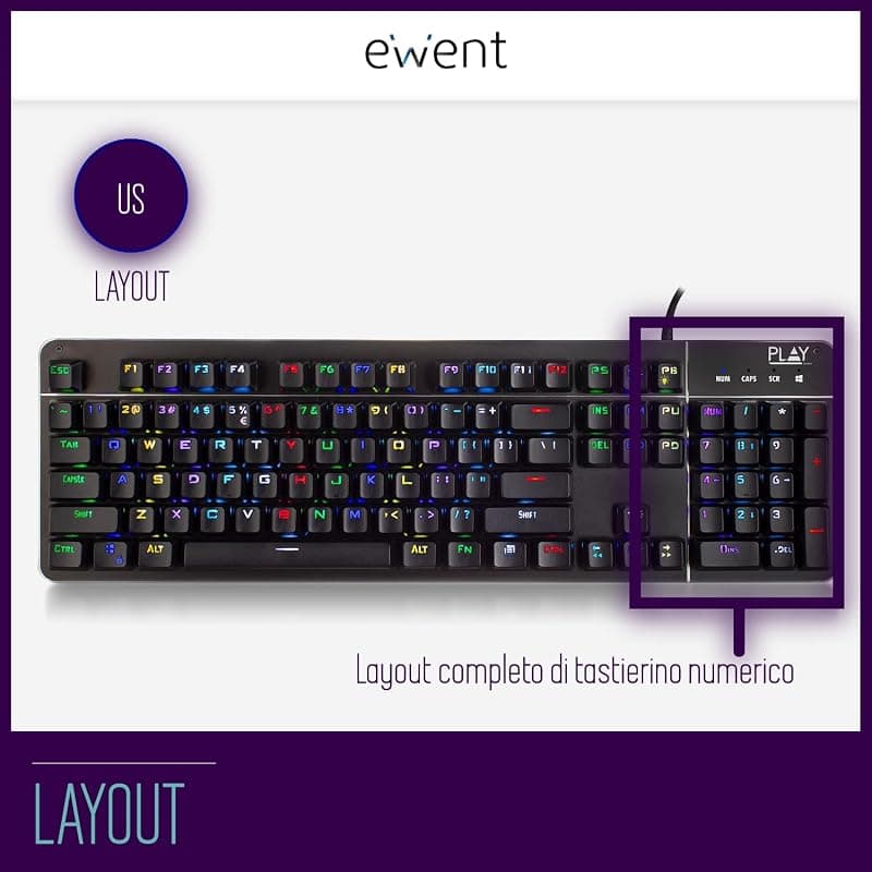 Play BY Ewent Tastiera Meccanica Gaming Nera USB RGB PL3350 — miniatura 2