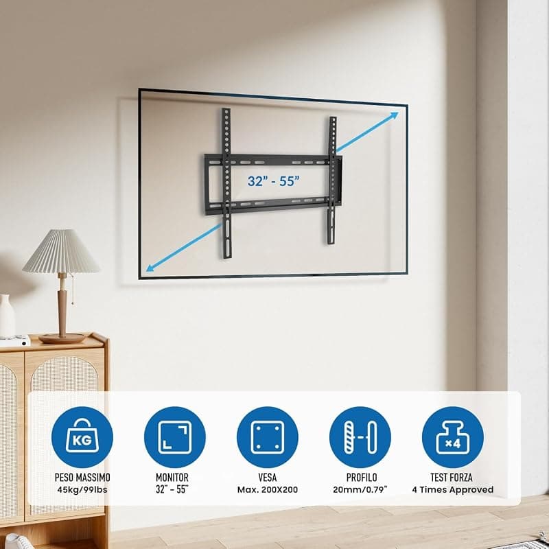 Ewent EW1502 Supporto Fisso Ultra Sottile da Parte per TV da 32 a 55 Pollici, Vesa Fino a 400 x 400 mm, Nero — miniatura 6