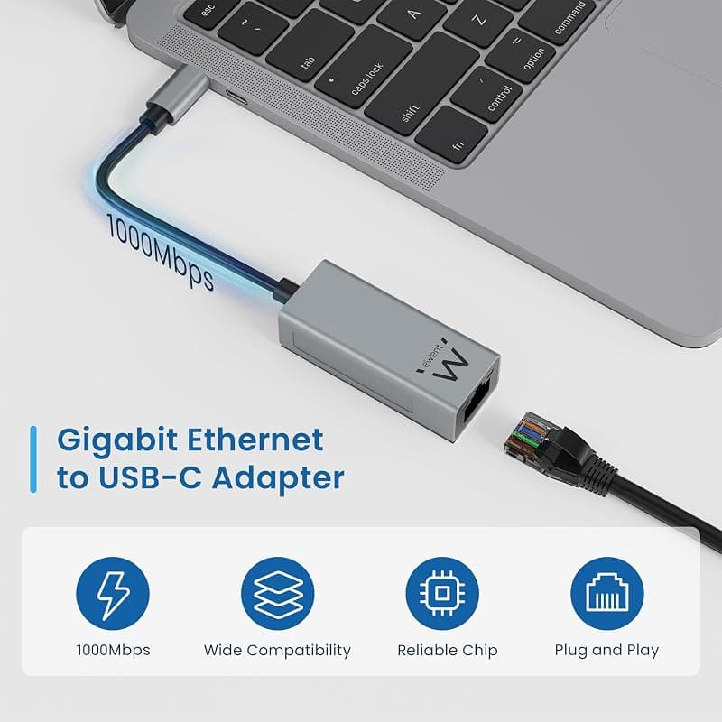 Ewent Adattatore da USB-C 3.2 a RJ45 per Rete 10/100/1000 EW9818 — miniatura 2