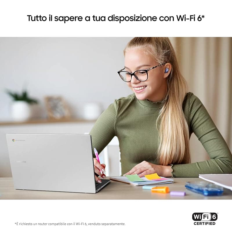 Samsung Galaxy Chromebook Go, Computer Portatile XE340XDA-KA1IT Chrome OS, Processore Intel Celeron, Display Screen 14” Full HD LED, RAM 4GB, Memoria eMMC 64GB, USB-C, Silver — miniatura 7