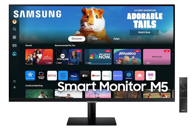 SAMSUNG Smart Monitor M5 Nero - 27'' - Piastrella VA, FHD (1920 x 1080), 60Hz, 4ms, Inclinabile, 2 x HDMI (1.4), 2 x USB-A, Smart TV, Gaming Hub, LS27DM500EUXEN