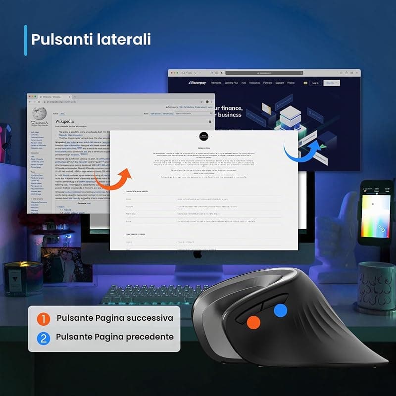 Ewent Mouse wireless ergonomico, EW3154, mouse ottico con 6 tasti e interruttore On/Off, 3 DPI regolabili, ricevitore USB, mouse per PC, laptop, iPad, Windows, Android, Mac. — miniatura 6