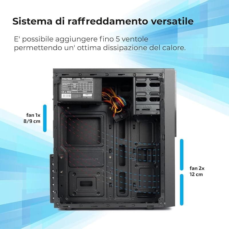 Case VulTech ATX VCO-A1699P Rev. 2.2 con alimentatore 500W, computer case compatto 1x Usb 3.0, 2x Usb 2.0, colore nero — miniatura 4