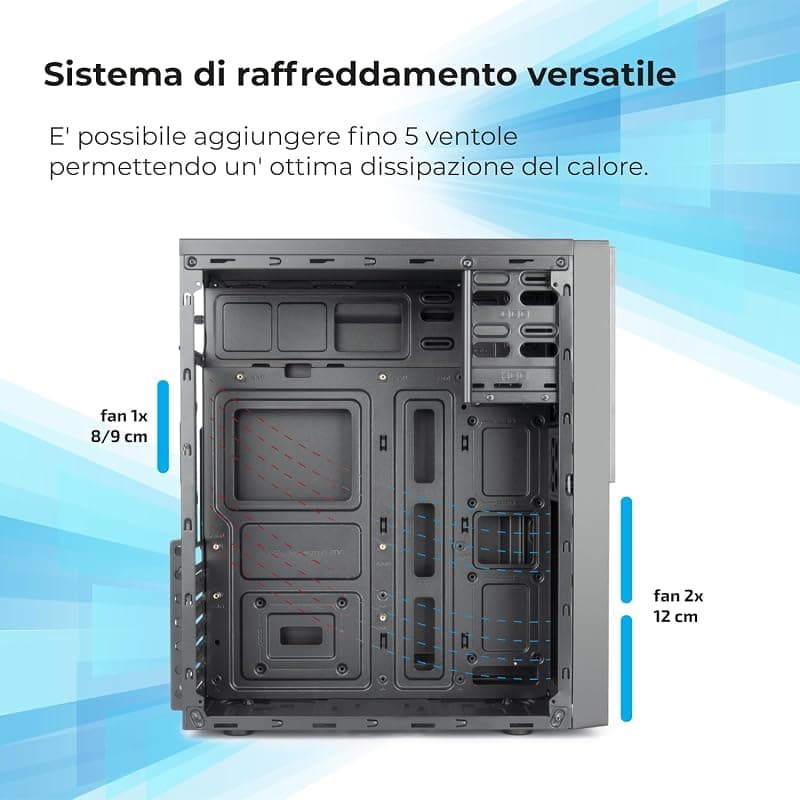 Case VulTech ATX VCO-A1699 Rev. 2.1 senza alimentatore, computer case compatto 2x Usb 2.0, 1x Usb 3.0, colore nero — miniatura 4
