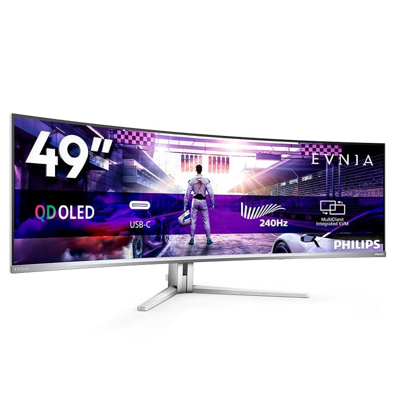 Philips Monitor 49M2C8900 48.9" Curvo 5120x1440, DQHD, 240Hz, QD-OLED Panel, 0.03ms GtG, USB-C Speakers (HDMI2x 2.1 DP 1x 1.4) Adaptive Sync, HDR400 TrueBlack, FreeSync Prem. Pro