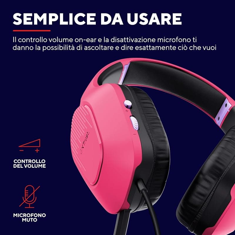 Trust Gaming GXT 415P Zirox Cuffie Gaming Leggere con Driver da 50 mm per PC, Xbox, PS4, PS5, Switch, Mobile, Jack Audio 3.5 mm, Cavo 2m, Cuffie con Microfono Over-Ear - Rosa — miniatura 6