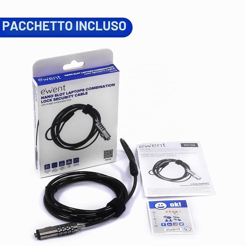 Ewent Cavo di Sicurezza con Lucchetto a Combinazione Notebook con Slot Nano EW1238 — miniatura 6