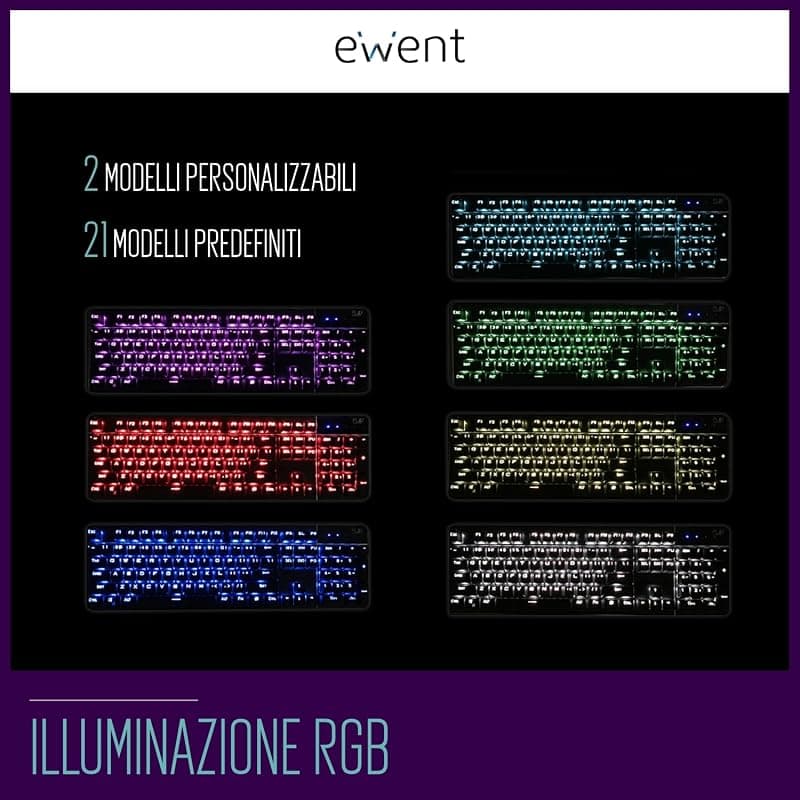 Play BY Ewent Tastiera Meccanica Gaming Nera USB RGB PL3350 — miniatura 3