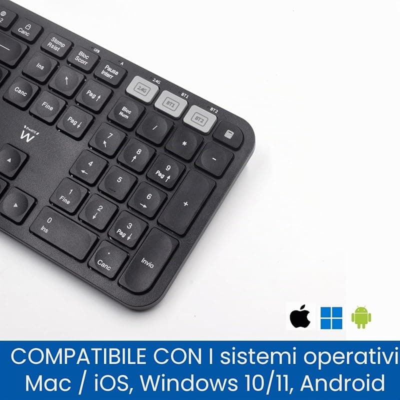 Ewent EW3275 - Tastiera Wireless Multiconnessione, Tastiera senza fili per Windows, Mac OSx, iOS e Android, Durata della Batteria Molto Lunga, con Layout ITALIANO QWERTY — miniatura 5