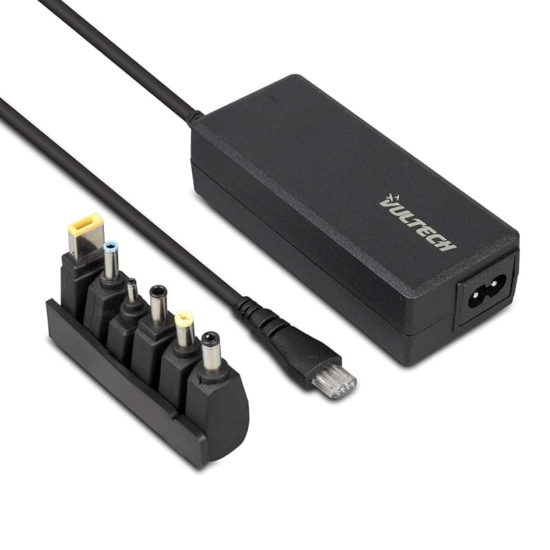 VulTech AU-70W Alimentatore Universale per Notebook Autosettante con 6 Tips Connettori Intercambiabili, Compatibile con Asus, Samsung, Acer, Toshiba, Dell, Lenovo, HP, Ricarica