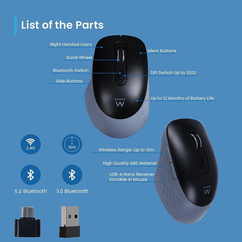 Ewent Mouse Ottico USB A+C con Click Silenzioso EW3204 — miniatura 4