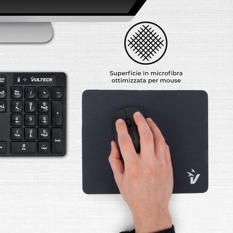 VulTech® Mouse Pad MP-01N - Tappetino per Mouse con Base in Gomma Antiscivolo, Superficie in Microfibra a Scorrimento Fluido, Arrotolabile, Resistente, Portatile - Nero — miniatura 4