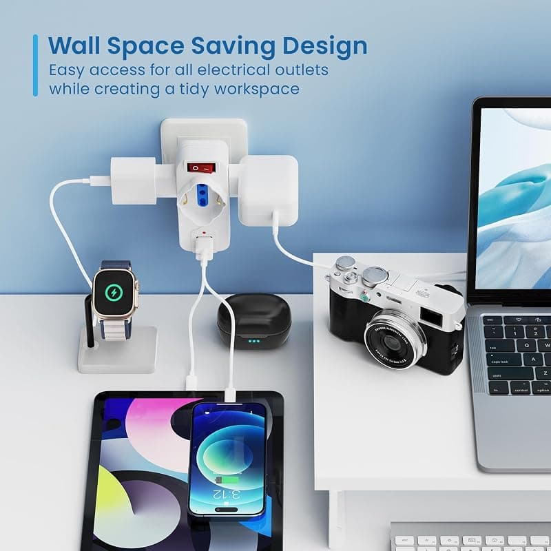 Ewent Adattatore Elettrico 3 Prese 2P USB-A Schuko 16A EW1194 — miniatura 5