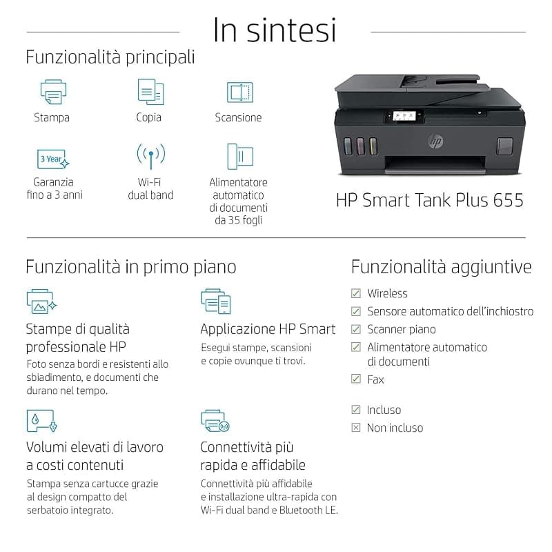 HP Smart Tank Plus 655 AiO Y0F74A, Stampante Multifunzione a Colori, Serbatoio d'Inchiostro ad Alto Volume di Stampa, Fino a 12000 Pagine (Nero) e 8000 Pagine (Colore), Scansione — miniatura 5