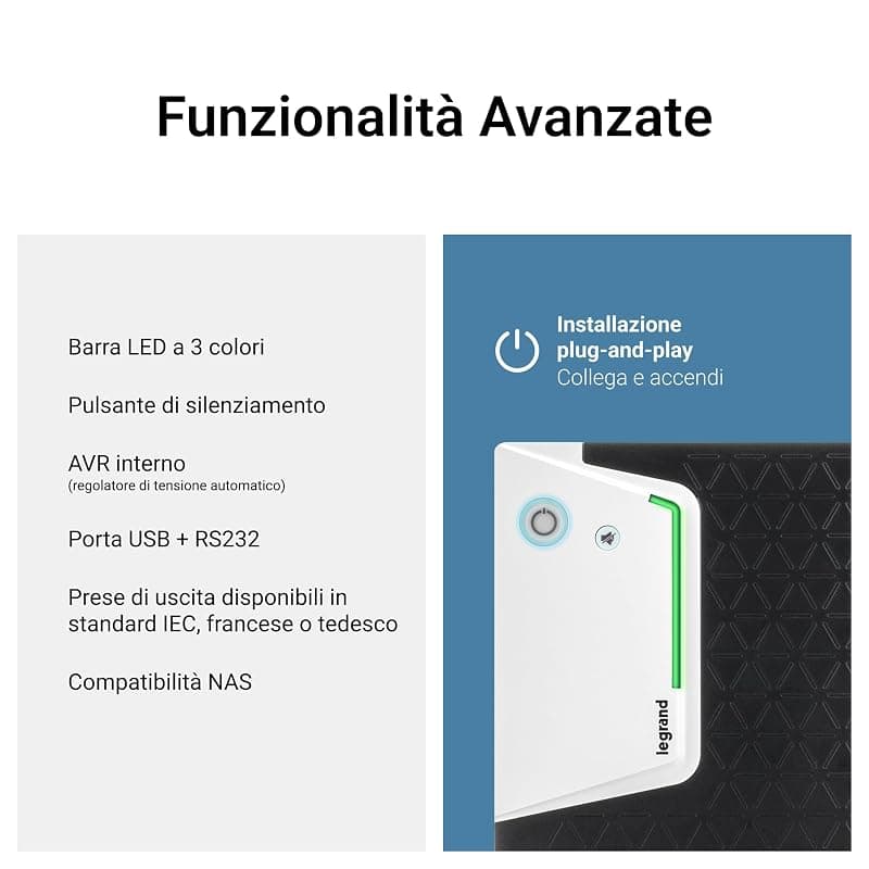 Bticino Legrand LG-310180 UPS Monofase Gruppo di Continuità per PC, con Tecnologia Line Interactive, VI Keor SP 600VA, Autonomia fino a 10 Minuti, 6 Prese IEC e Presa USB HID — miniatura 8
