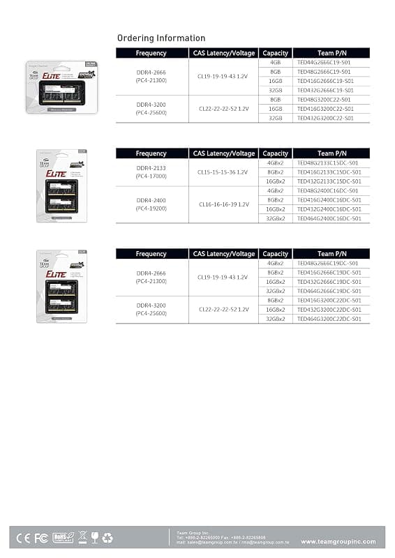 Team Group Elite RAM SO-DDR4 8GB 2666MHZ TED48G2666C19-S01 — miniatura 7