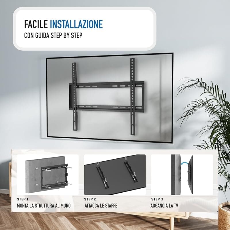 Ewent EW1503 Supporto fisso Ultra sottile da parte per TV da 37 a 70 pollici, VESA fino a 600x400mm, Nero/Antracite, XL — miniatura 5