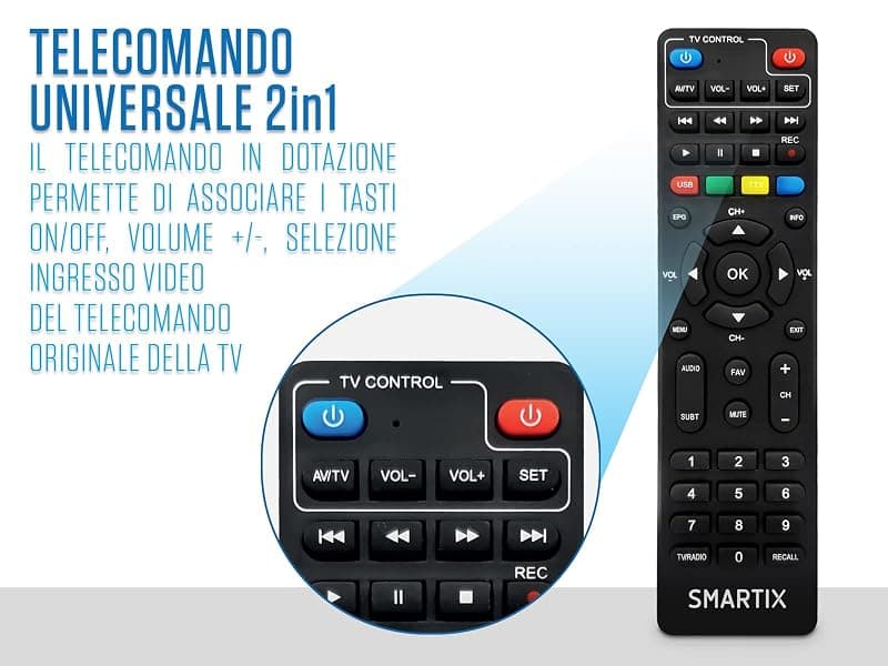 Atlantis SMARTIX DH17 Decoder Digitale Terrestre DVB T2 HEVC H.265 mpeg2/mpeg4 H264 Media Player Porta USB. HDMI e SCART Telecomando Learning, Main 10, Nero — miniatura 9