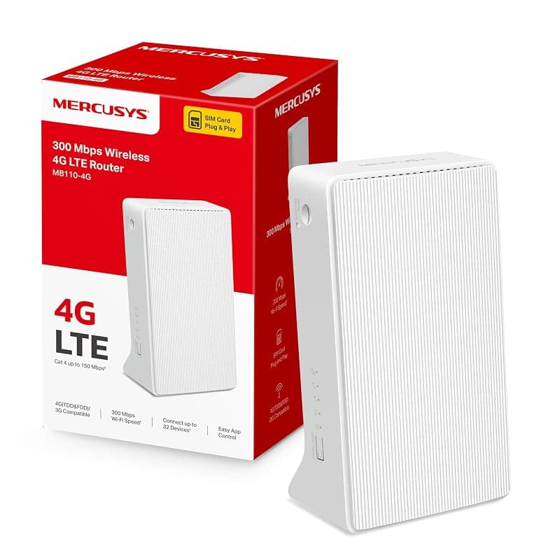 Mercusys TP-Link MB110-4G Router Wifi con Sim LTE Wireless N300Mbps 4G, Porta LAN/WAN, VPN,Senza Configurazione, Antenne Interne, Porte Antenna Esterna, Compatibile con Tutti Gli