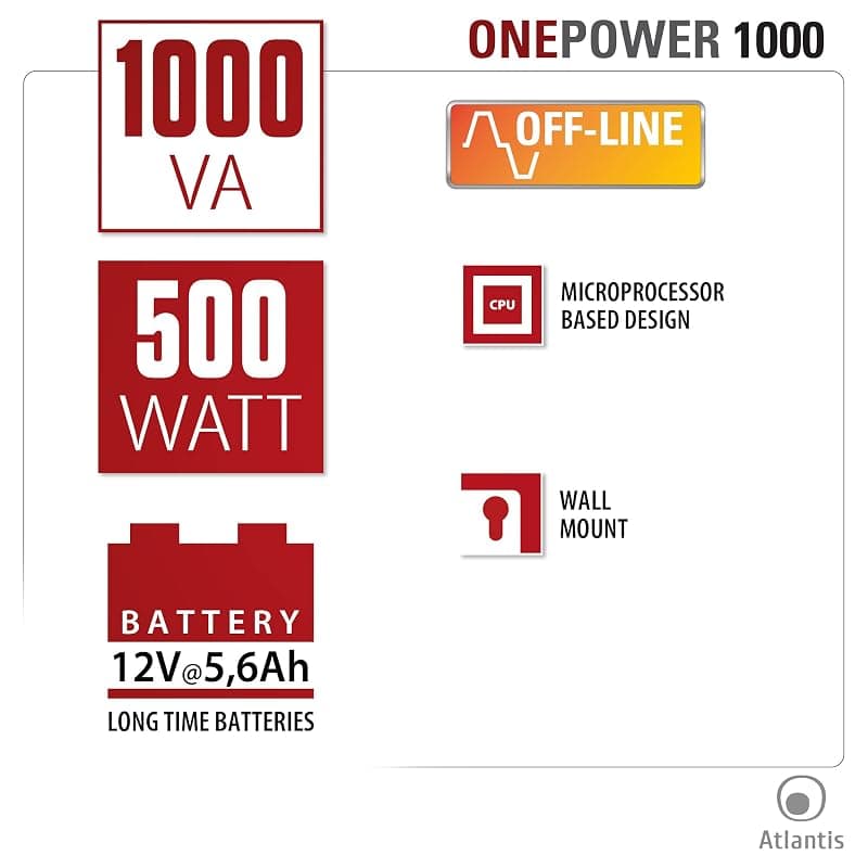 Atlantis UPS Smart 1000VA/500W 6 Schuko (3BACKUP + 3 Filtrate) A03-PS1000 — miniatura 5