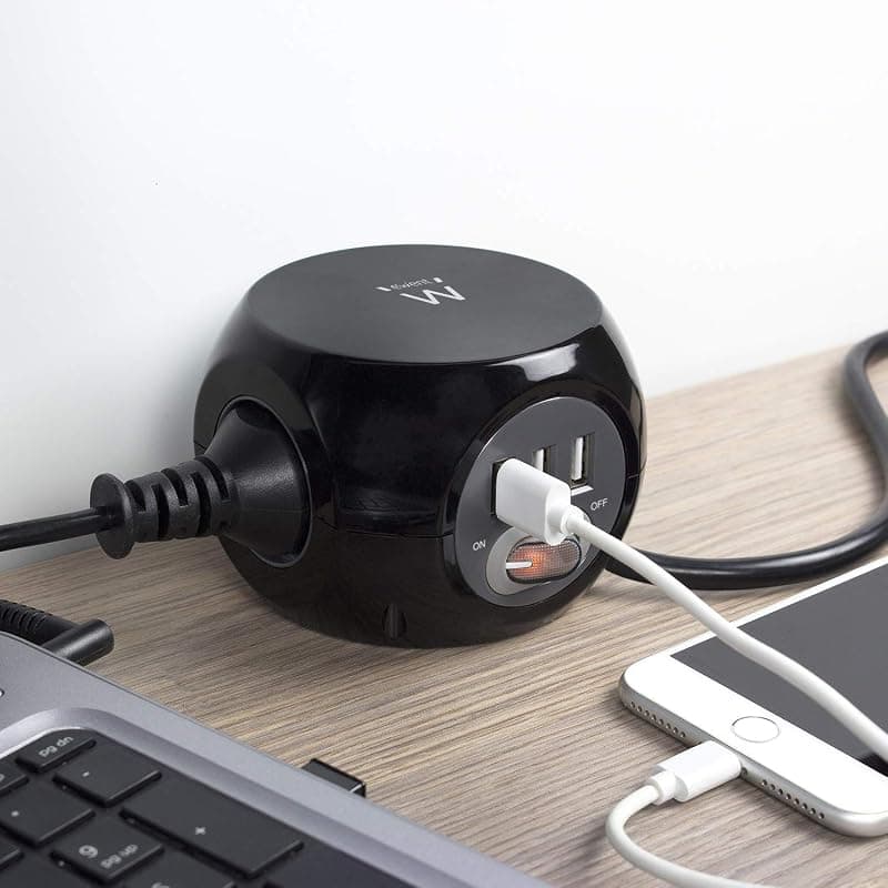 Ewent EW3938 Multipresa Ciabatta elettrica da tavolo 3 prese schuko + 3 prese USB 2.4A, cavo 1.5m spina schuko, nera — miniatura 5