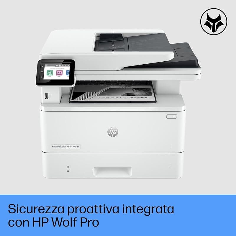 HP Laserjet Pro MFP 4102fdn 2Z623F, Stampante Multifunzione A4, Stampa Fronte e Retro Automatico in b/n, 42 ppm, USB Host, Fax, ADF, Gigabit Ethernet, Smart, Bianca — miniatura 6