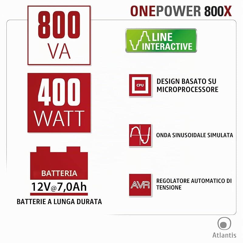 Atlantis UPS Onepower PX800 800VA/400W con AVR 4 IEC A03-PX800 — miniatura 5