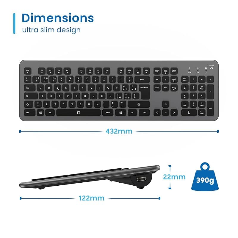 Ewent Tastiera Wireless Retroilluminata EW3295, Layout Italiano, Full Size — miniatura 2