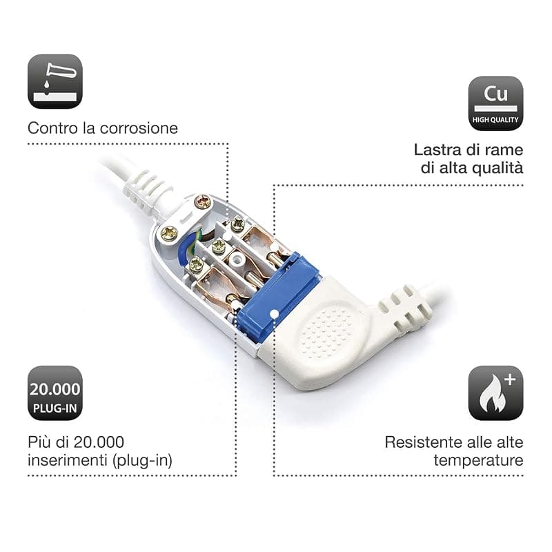 Ewent EW3800 - Prolunga elettrica bianca 3mt, spina Italiana 10A 90° salvaspazio, presa cavo H05VV-F 3x0,75mm2 con protezione bambini — miniatura 5