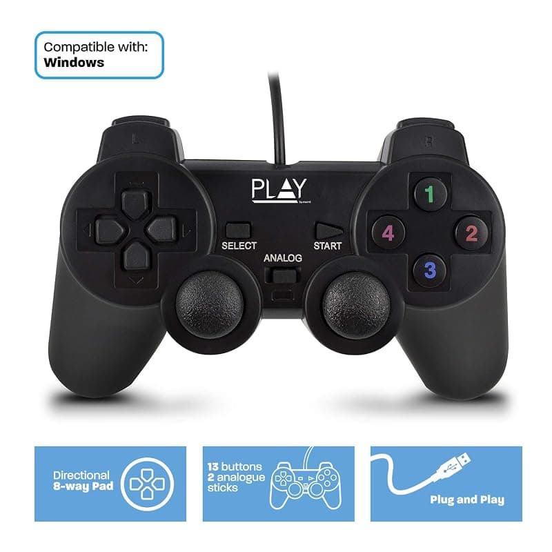 Ewent PL3330 Gamepad Joypad Fame Controller con Cavo USB per PC/Notebook Windows 7/8/8.1/10, Nero — miniatura 3