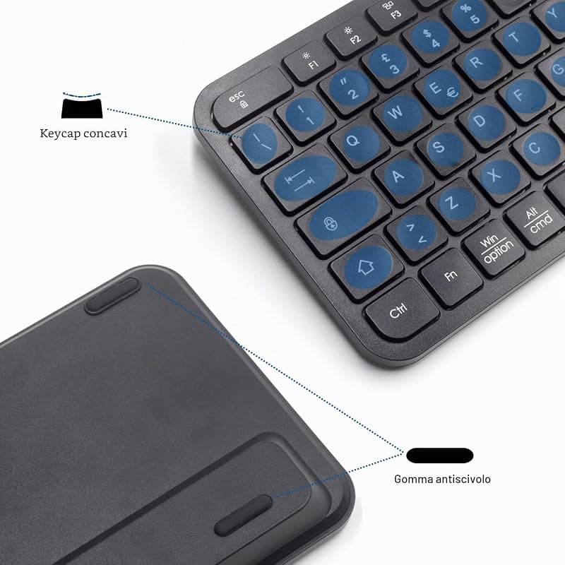Ewent EW3275 - Tastiera Wireless Multiconnessione, Tastiera senza fili per Windows, Mac OSx, iOS e Android, Durata della Batteria Molto Lunga, con Layout ITALIANO QWERTY — miniatura 4