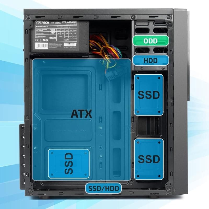 Case VulTech ATX VCO-A1699P Rev. 2.2 con alimentatore 500W, computer case compatto 1x Usb 3.0, 2x Usb 2.0, colore nero — miniatura 3