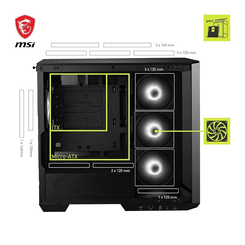 MSI MAG PANO M100R PZ Micro-ATX Case - 3 ventole ARGB da 120 mm e 1 ventola ARGB da 120mm, supporto per GPU, filtri antipolvere, spazio per il routing dei cavi di 33 mm, USB — miniatura 5